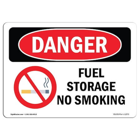 OSHA Danger Sign, Fuel Storage No Smoking, 5in X 3.5in Decal
